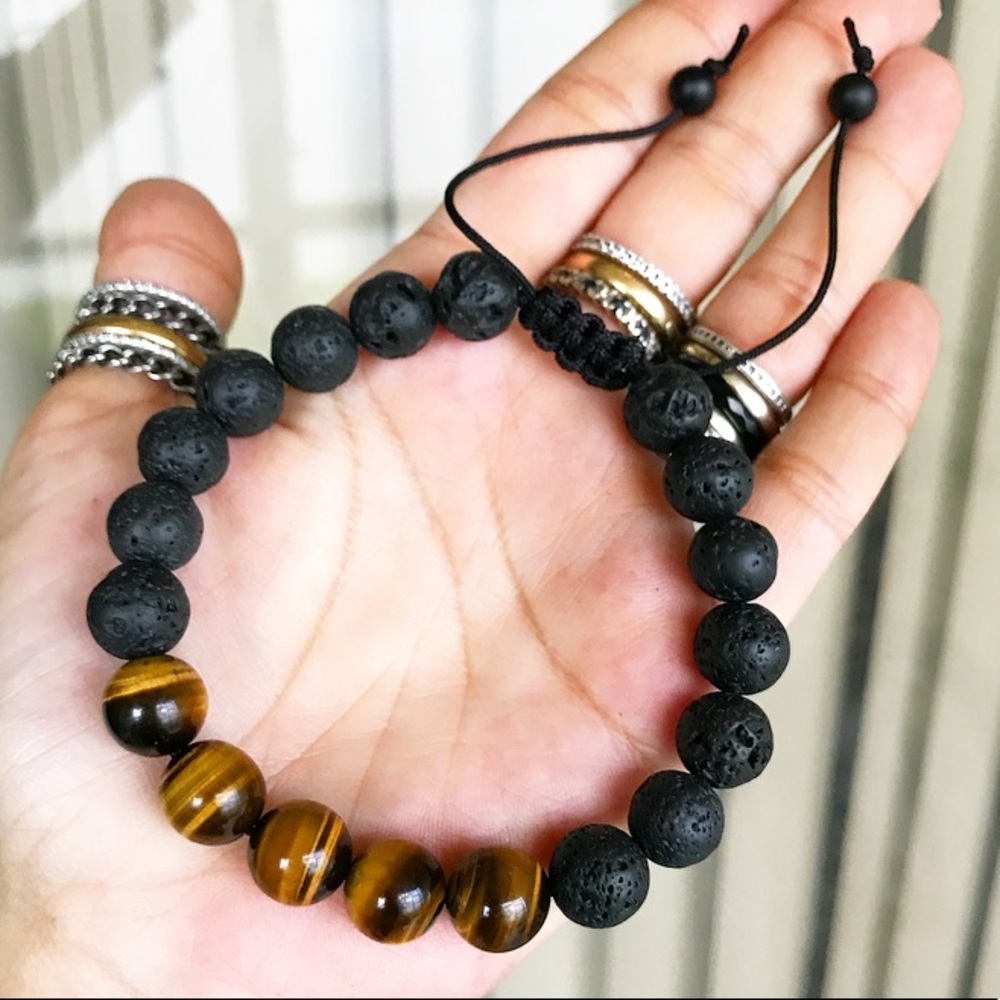 Genuine gemstone macrame men beaded bracelet - Picture 4 of 7